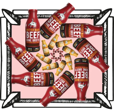 bottles of bullshot in a pattern