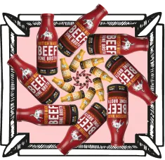 bottles of bullshot in a pattern