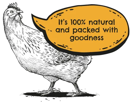 chicken saying 100% natural and packed with goodness
