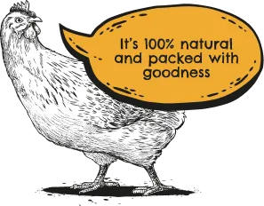 chicken saying 100% natural and packed with goodness